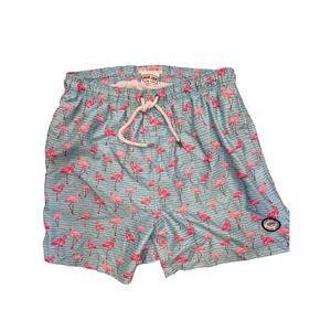 Ron Jon Surf Shop Mens Swim Trunks Flamingo Print Blue Waves Size L 400